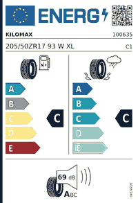Etiquette europeenne KILOMAX 205/50ZR17 93 W XL